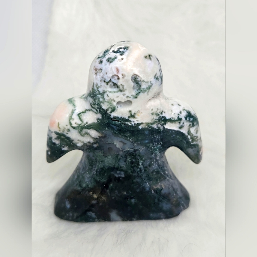 Moss Agate Ghost Crystal Carving. Halloween Decor